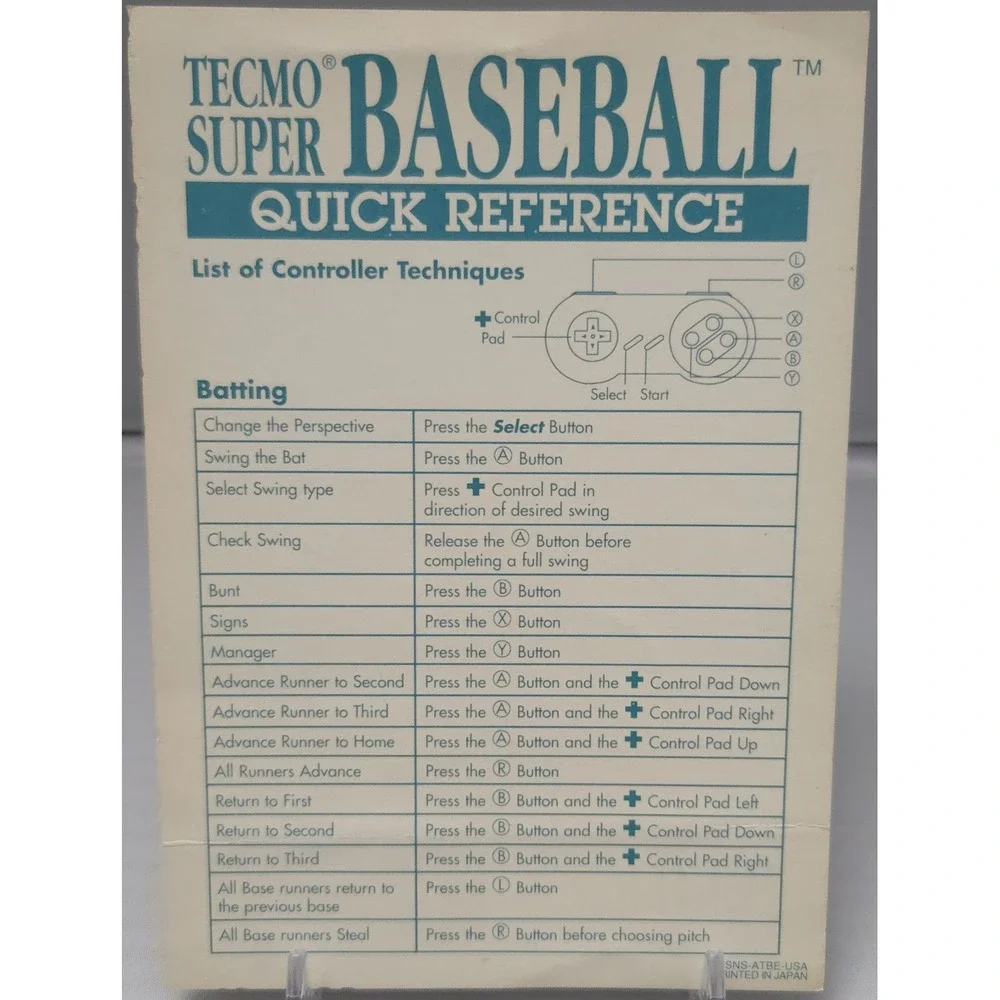 Tecmo Super Baseball SNES CIB - Tested - Unfilled Registration Card/ Rare Poster